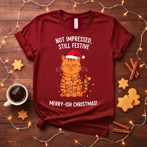 Merry-ish Christmas funny grumpy cat holiday t-shirt