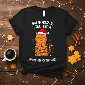 Merry-ish Christmas funny grumpy cat holiday t-shirt