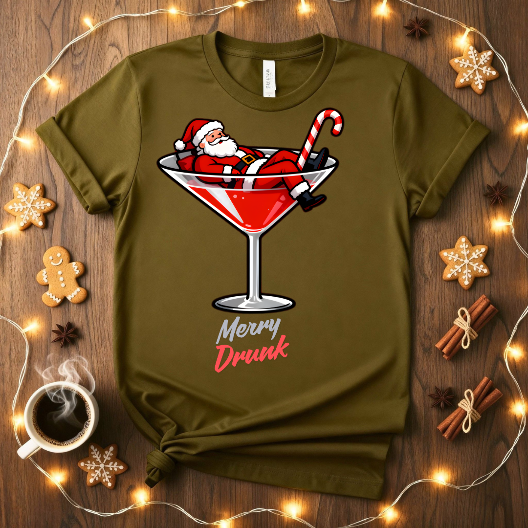 Merry Drunk Funny T-Shirt with holiday cocktail design