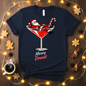 Merry Drunk Funny T-Shirt with holiday cocktail design