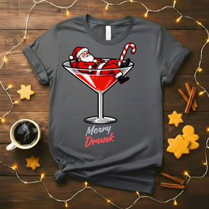 Merry Drunk Funny T-Shirt with holiday cocktail design
