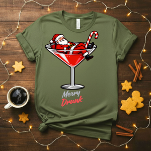 Merry Drunk Funny T-Shirt with holiday cocktail design