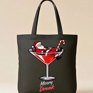 Merry Drunk Tote Bag with festive holiday lettering