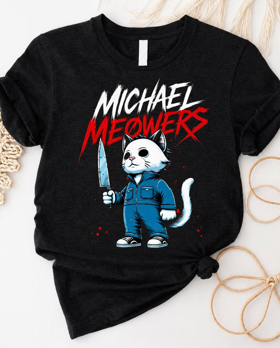Michael meowers horror cat t-shirt with creepy cat version of michael myers