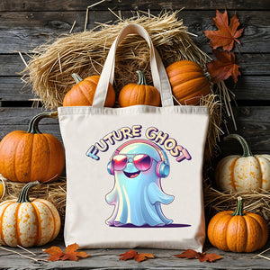 Model wearing “Future Ghost” tee while sipping coffee alone