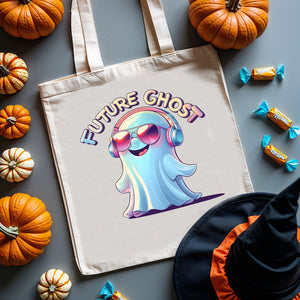 Model wearing “Future Ghost” tee while sipping coffee alone