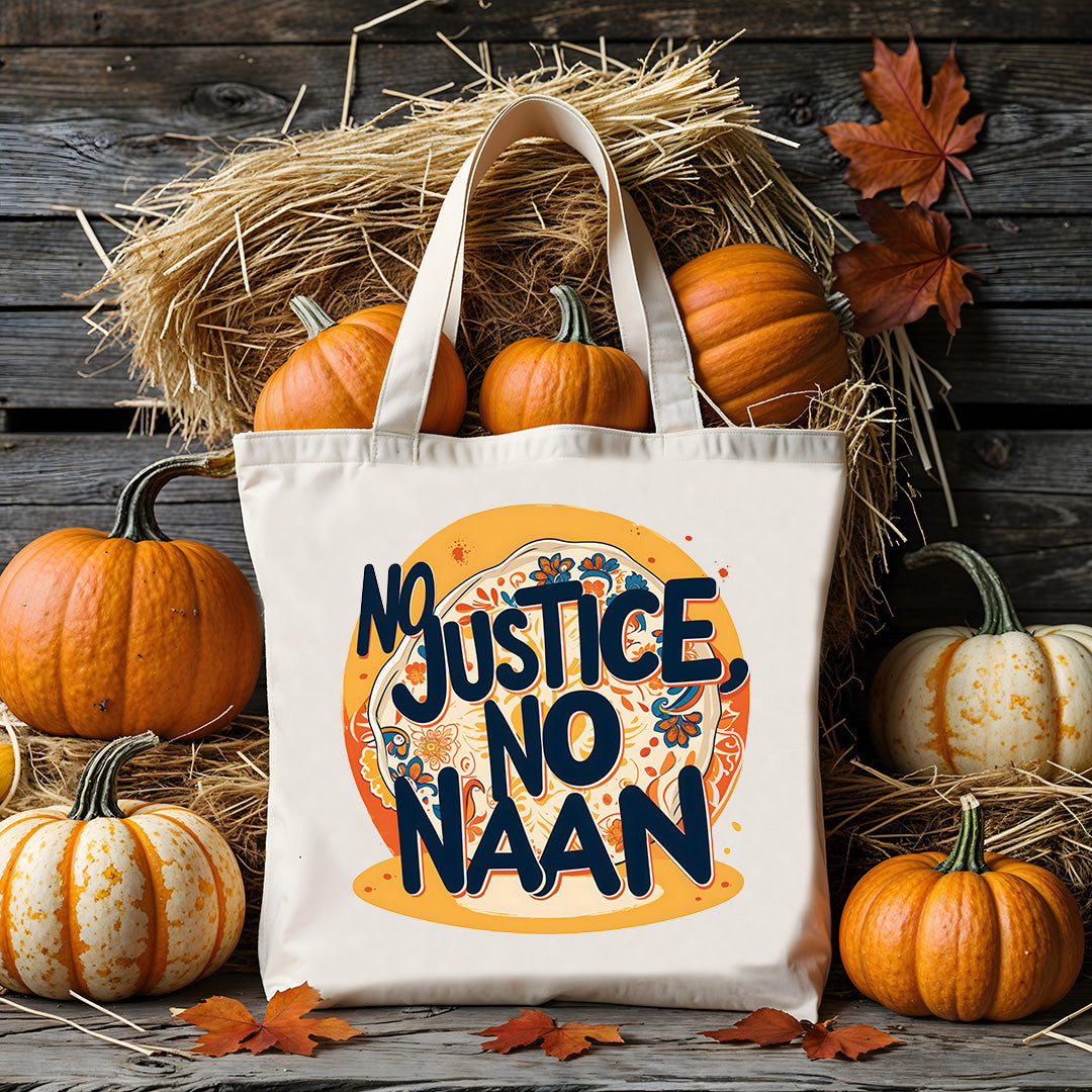 Model wearing “No Justice No Naan” shirt at a protest