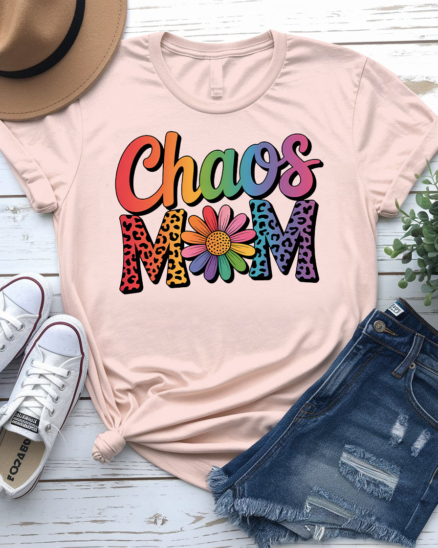 Mom wearing Chaos Mom Tee from Memez Store