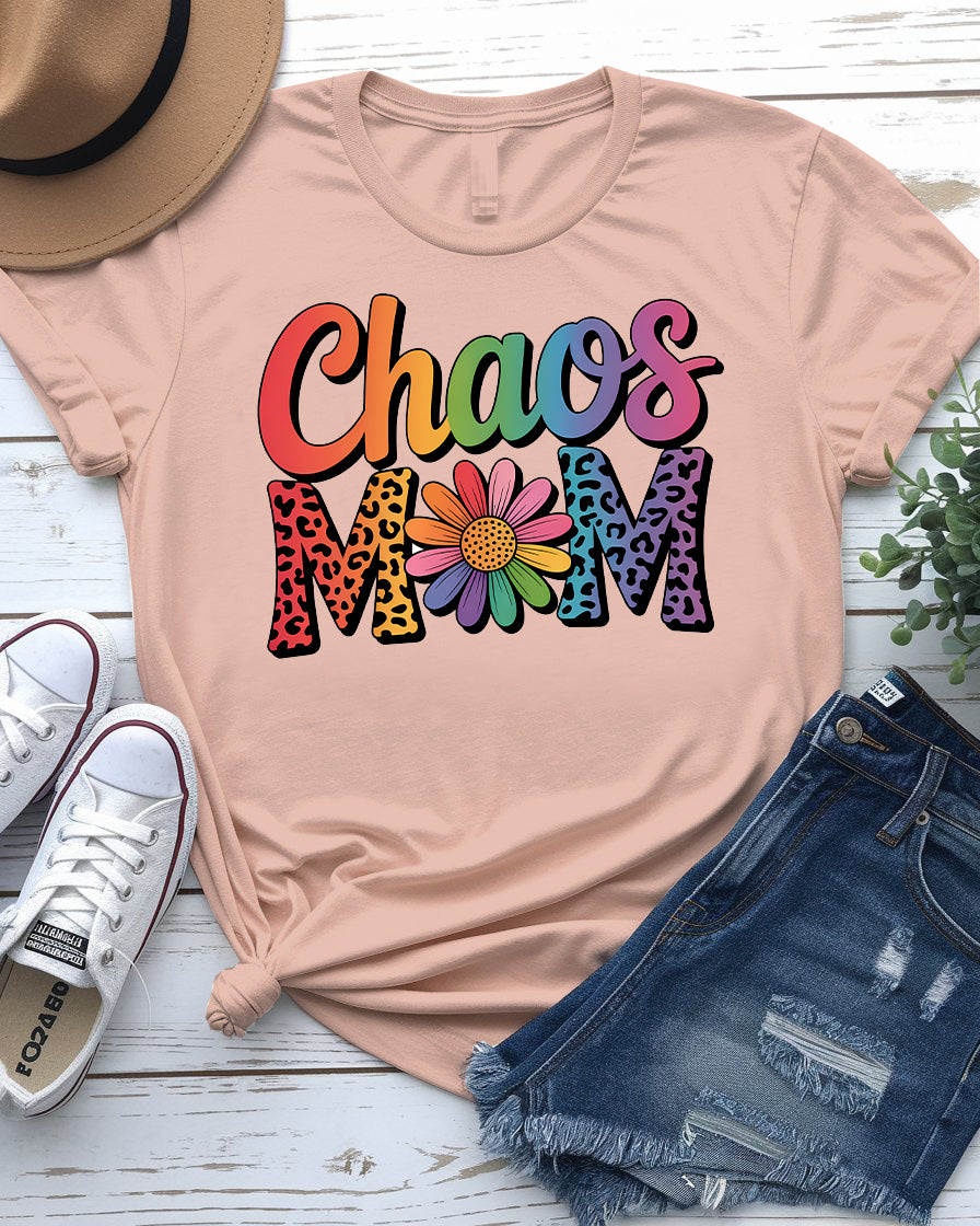 Mom wearing Chaos Mom Tee from Memez Store