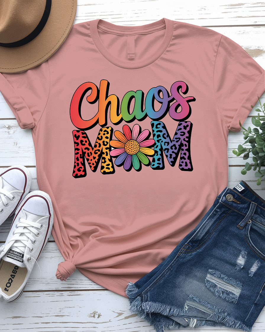 Mom wearing Chaos Mom Tee from Memez Store