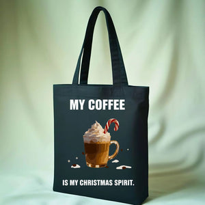 My Coffee is My Christmas Spirit funny holiday tote bag