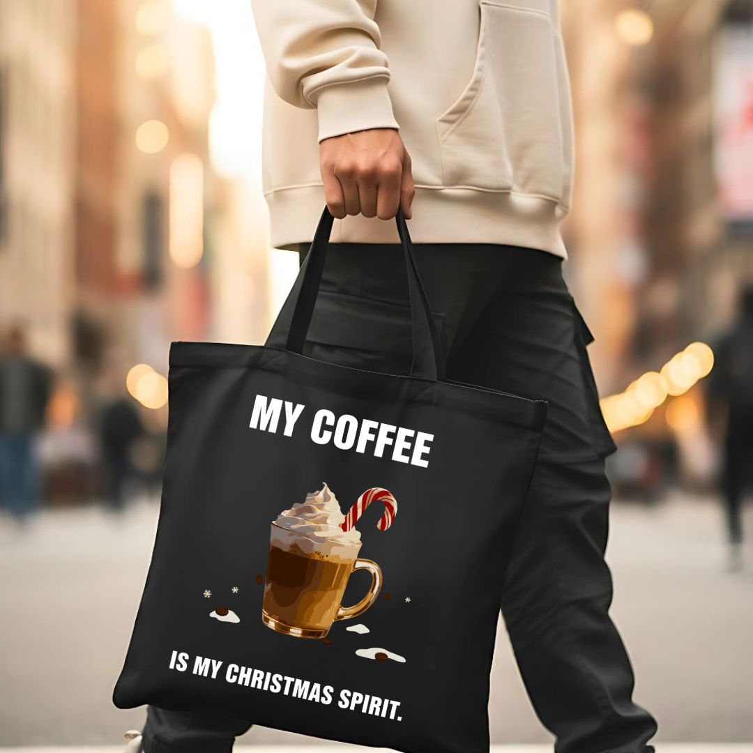 My Coffee is My Christmas Spirit funny holiday tote bag