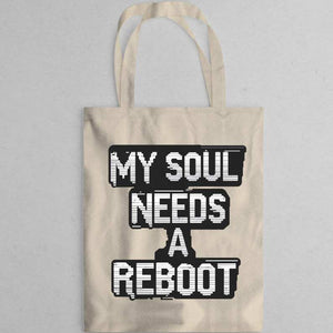 My Soul Needs a Reboot Tote Bag – Funny Tech Meme by Memez Store