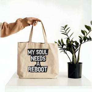 My Soul Needs a Reboot Tote Bag – Funny Tech Meme by Memez Store