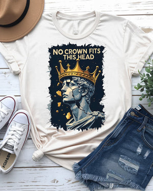 No Crown Fits This Head meme tee by Memez Store – sarcastic royalty rebellion shirt