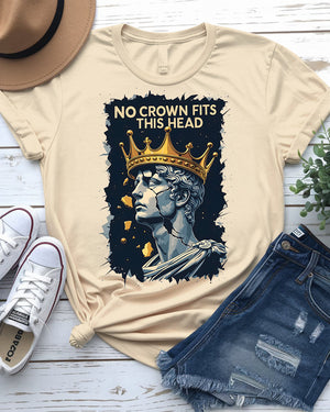 No Crown Fits This Head meme tee by Memez Store – sarcastic royalty rebellion shirt