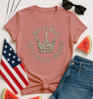 No Kings Self Rules Funny Meme T-shirt by Memez Store with anarchist humor design
