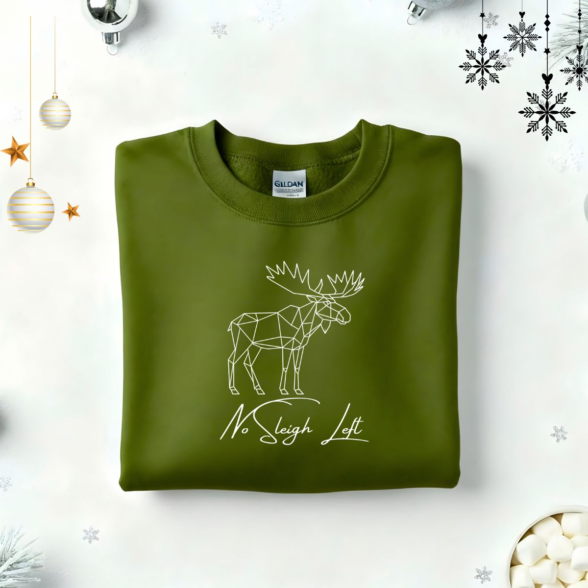 No Sleigh Embroidered Sweatshirt – minimalist funny Christmas fleece pullover, embroidered holiday meme apparel by Memez.Store