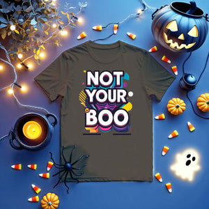 Black Halloween t-shirt with bold white lettering