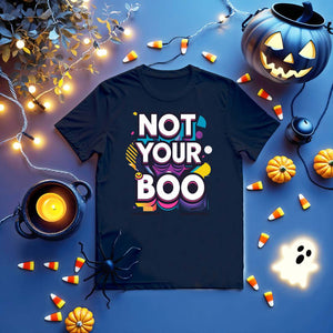 Black Halloween t-shirt with bold white lettering