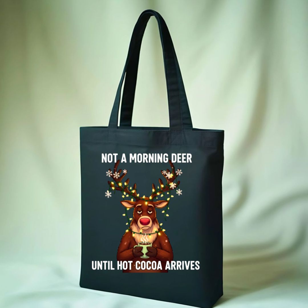 Not a Morning Deer pun tote bag with cute deer design