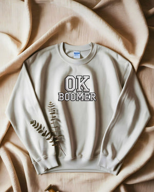 Unisex Gildan 18000 sweatshirt with OK Boomer embroidery
