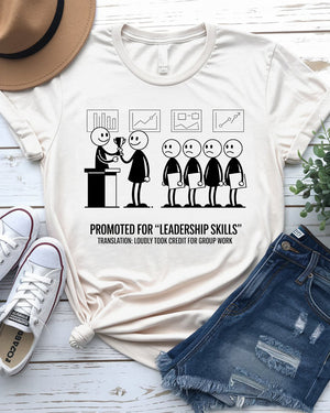 Office worker wearing leadership tee