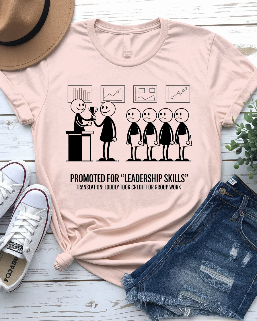 Office worker wearing leadership tee