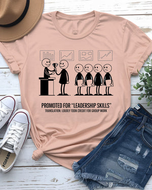 Office worker wearing leadership tee