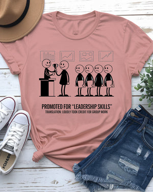 Office worker wearing leadership tee