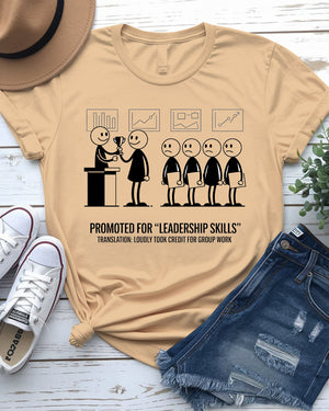 Office worker wearing leadership tee