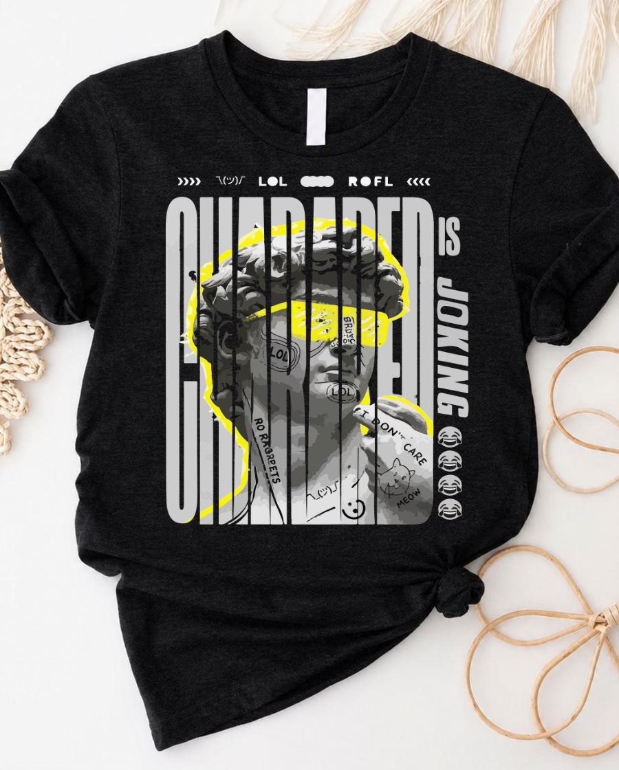 Overthinking statue design t-shirt with funny thinker graphic and text