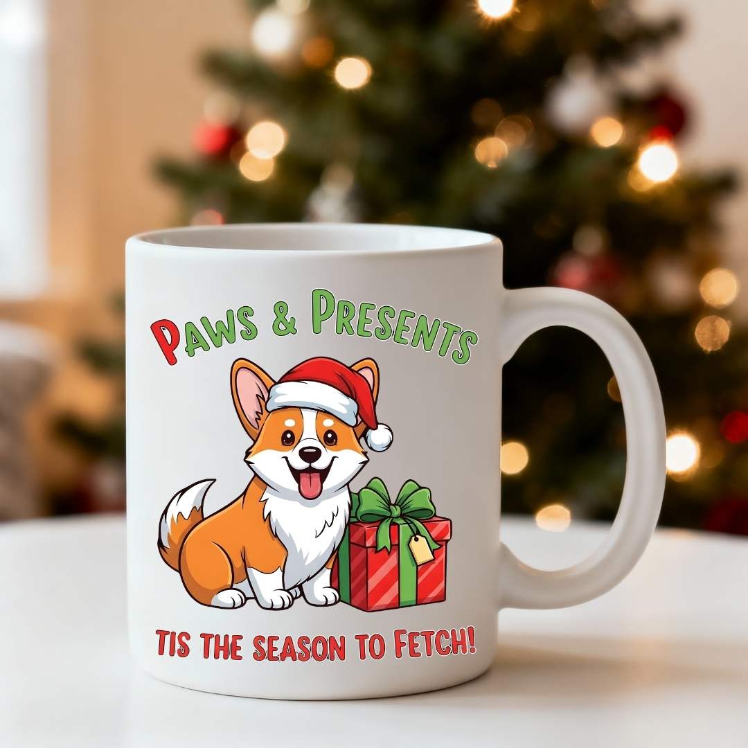 Paws & Presents Coffee Mug β cute Christmas pet lover ceramic mug with funny meme design by Memez.Store.