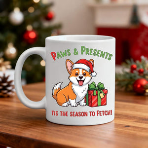 Paws & Presents Coffee Mug – cute Christmas pet lover ceramic mug with funny meme design by Memez.Store.