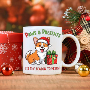 Paws & Presents Coffee Mug – cute Christmas pet lover ceramic mug with funny meme design by Memez.Store.