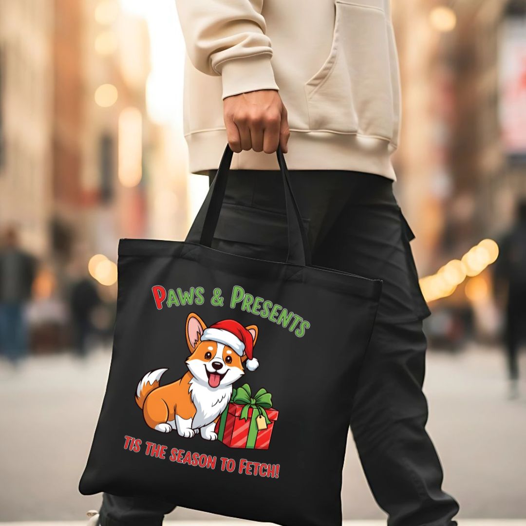 Paws & Cocoa Tote Bag with cute pet and hot chocolate design