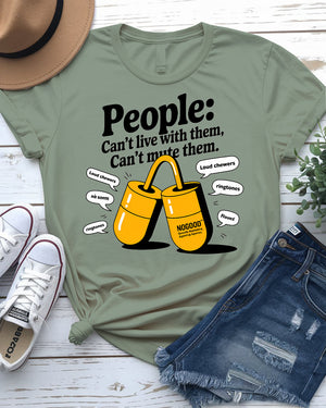 Humorous social commentary tee – side profile