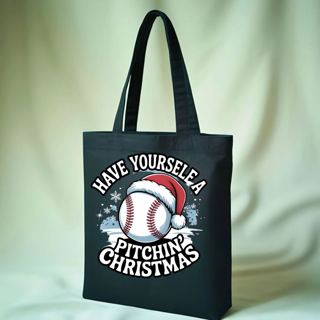 Pitchin' Christmas Baseball Funny Tote Bag