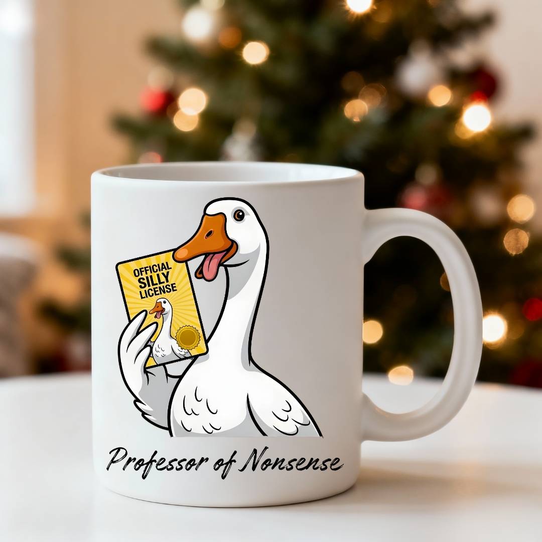 Professor of Nonsense Goose Coffee Mug – funny meme mug with cartoon goose in glasses, humorous animal ceramic cup, 11oz or 15oz by Memez.Store