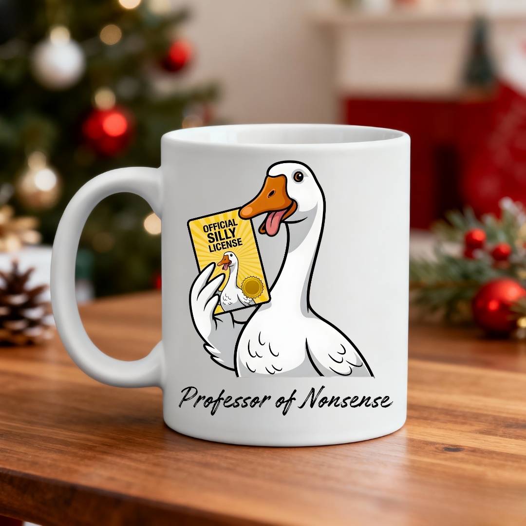 Professor of Nonsense Goose Coffee Mug – funny meme mug with cartoon goose in glasses, humorous animal ceramic cup, 11oz or 15oz by Memez.Store
