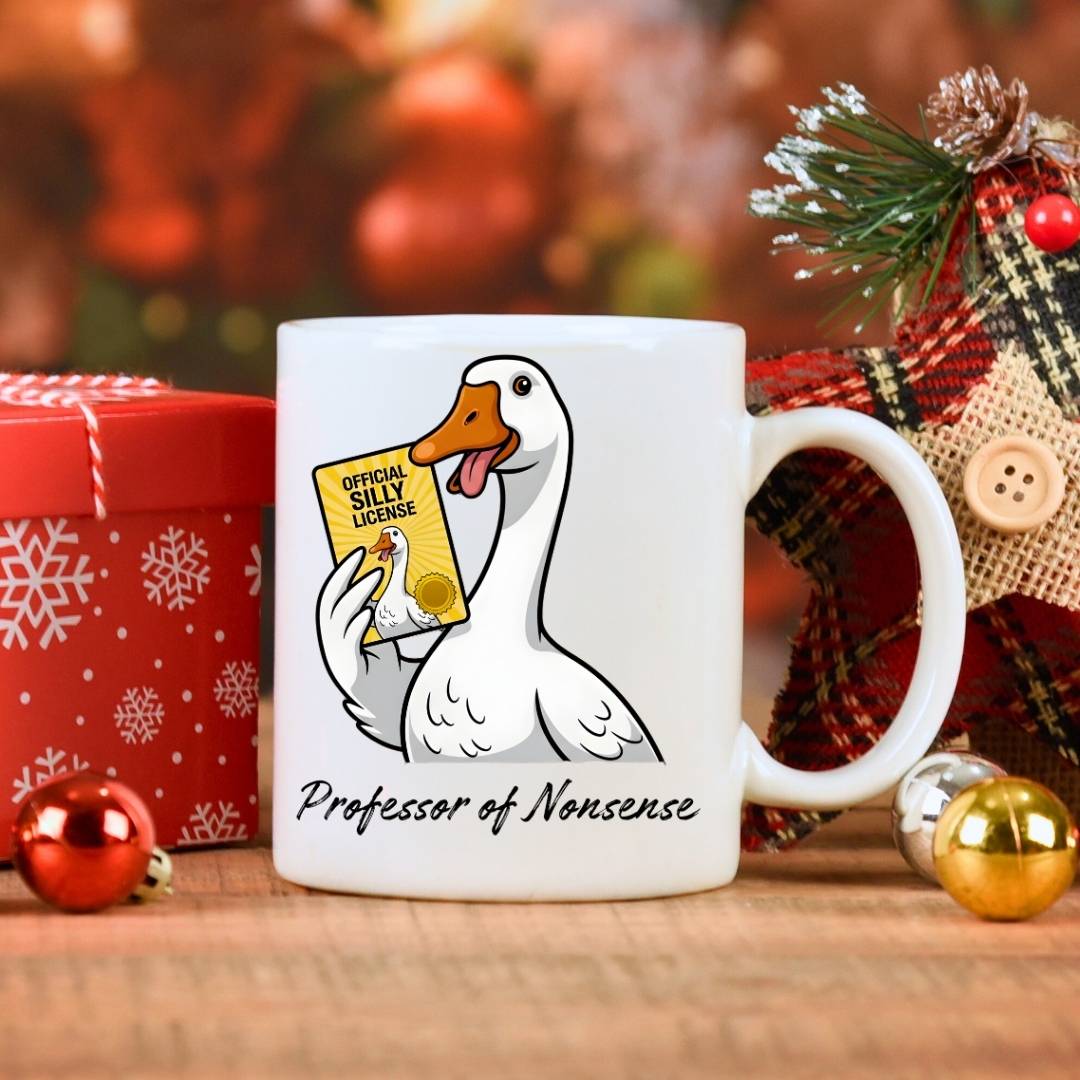Professor of Nonsense Goose Coffee Mug – funny meme mug with cartoon goose in glasses, humorous animal ceramic cup, 11oz or 15oz by Memez.Store