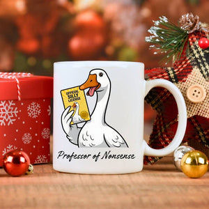 Professor of Nonsense Goose Coffee Mug – funny meme mug with cartoon goose in glasses, humorous animal ceramic cup, 11oz or 15oz by Memez.Store