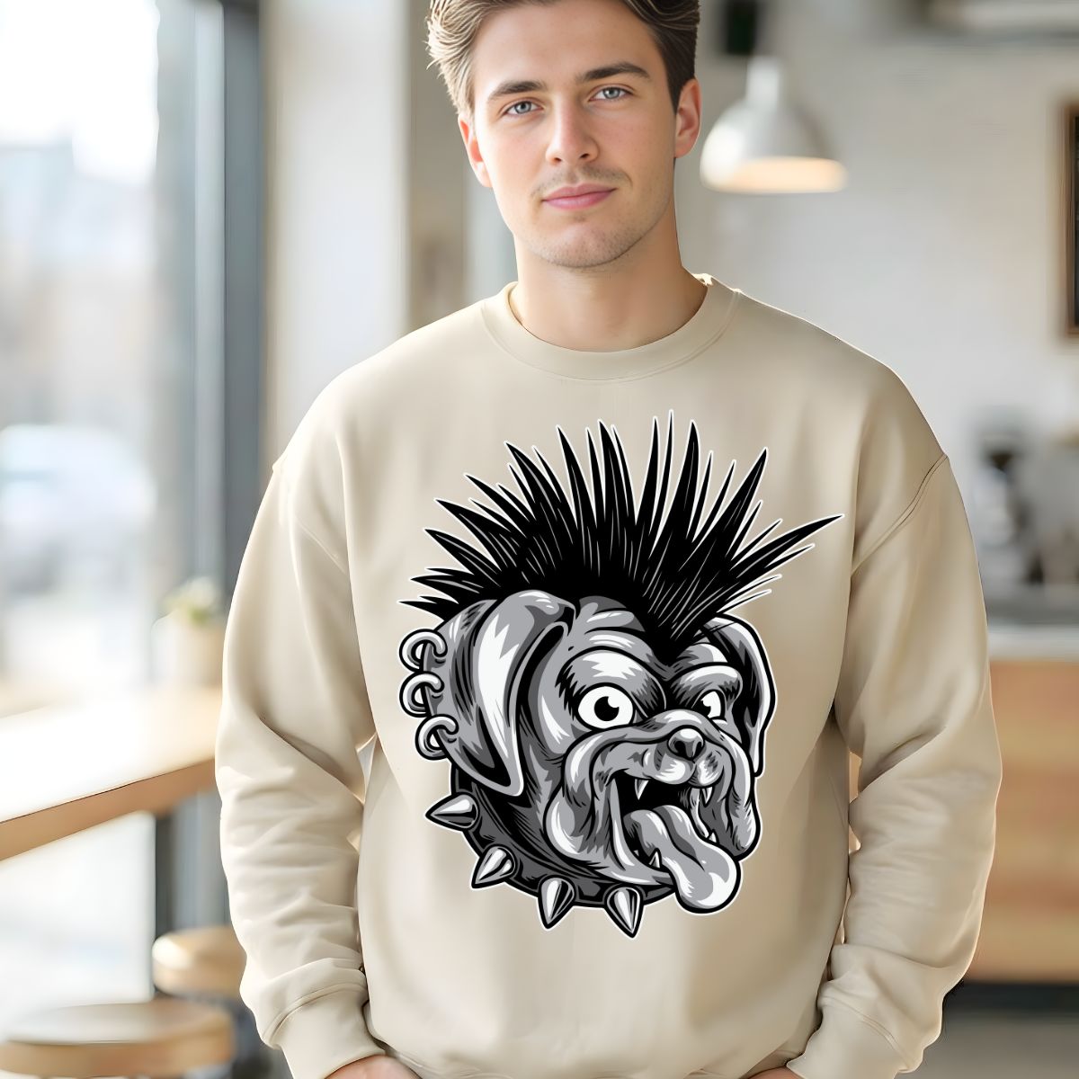 Punk Streetwear Crewneck Sweatshirt black bold graphic front