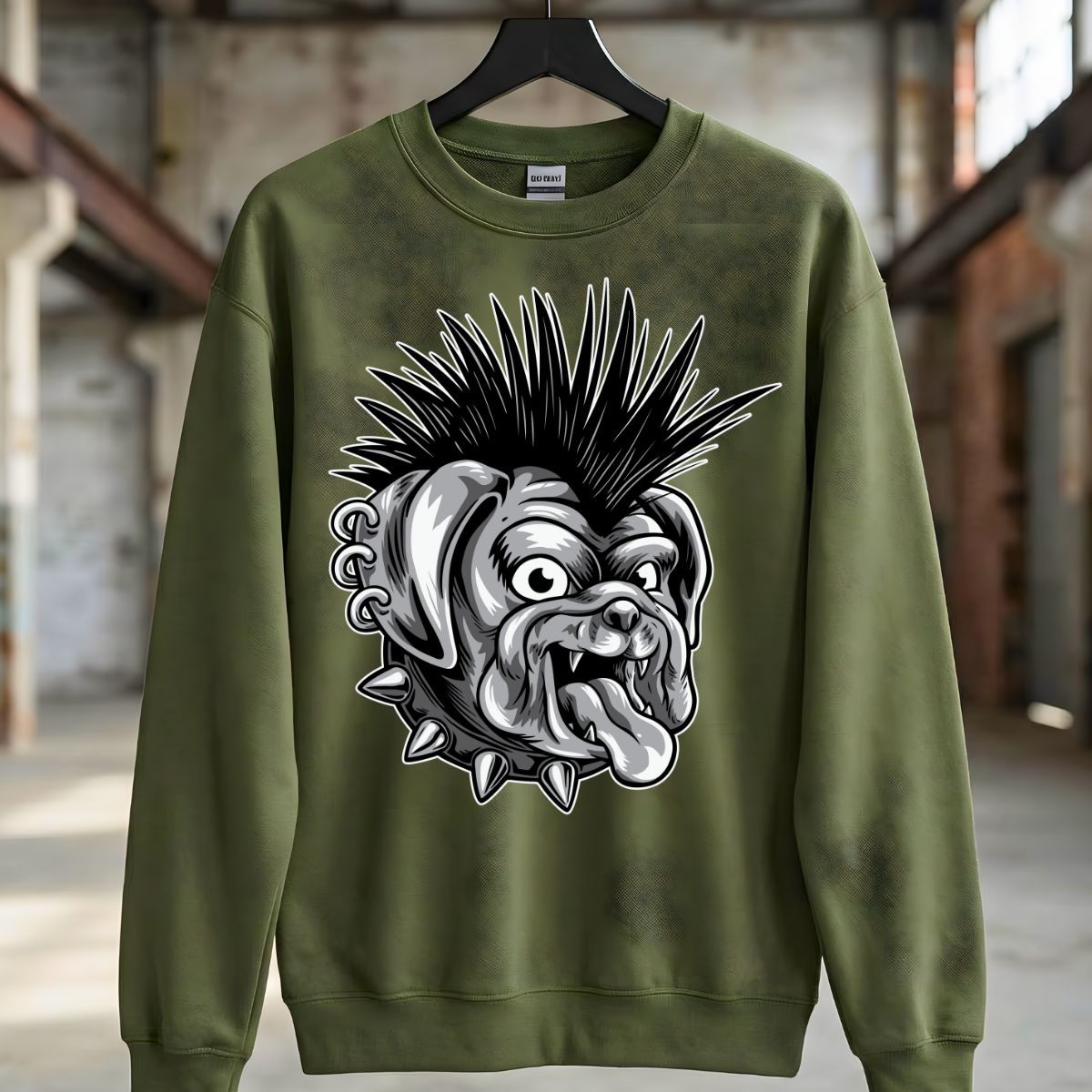 Punk Streetwear Crewneck Sweatshirt black bold graphic front