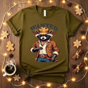 Raccoon Wanted Meme Funny T-Shirt with vintage wanted poster design