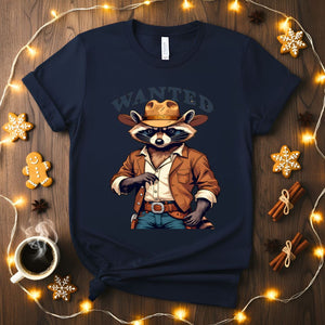 Raccoon Wanted Meme Funny T-Shirt with vintage wanted poster design