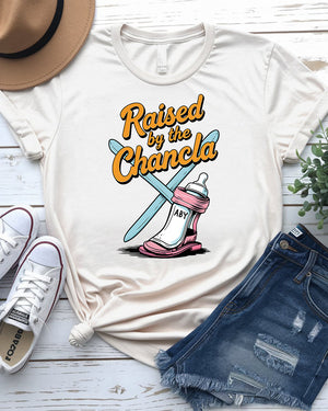 Raised By Chancla Funny Latino Culture T-Shirt by Memez Store