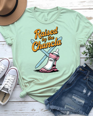 Raised By Chancla Funny Latino Culture T-Shirt by Memez Store