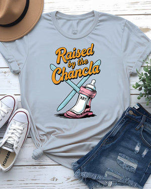 Raised By Chancla Funny Latino Culture T-Shirt by Memez Store