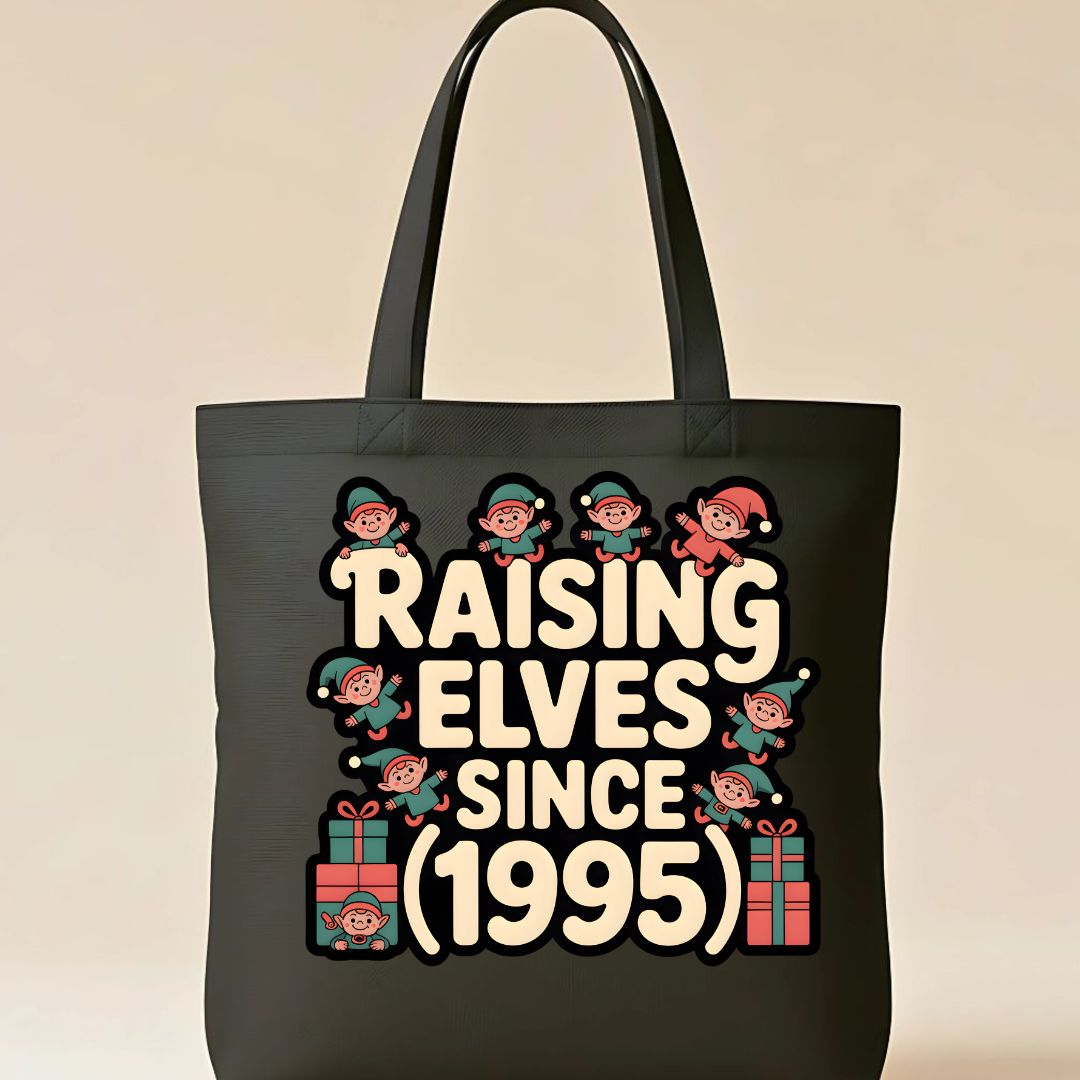 Raising Elves Since 1995 Personalized Family Tote Bag